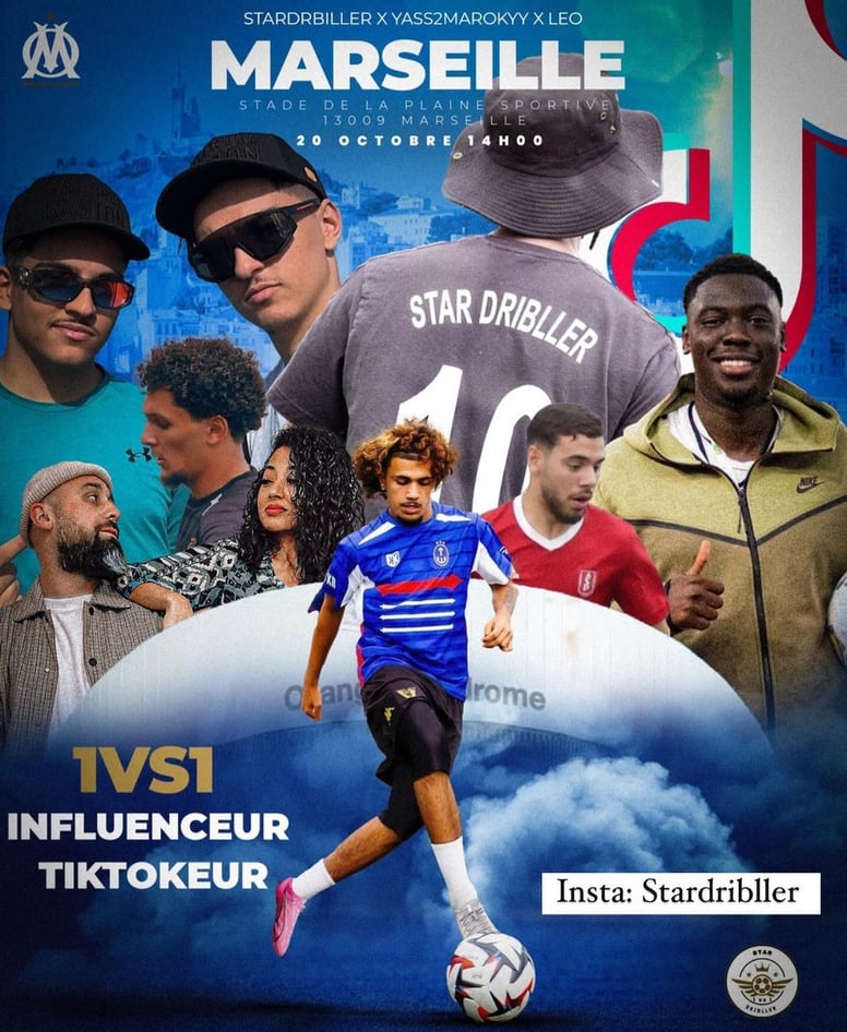 STAR DRIBLLER  1vs1 Marseille   ️La Team rdv ce DIMANCHE 20 octobre à Marseille !  14h00 STAR DRIBLLER ORGANISERA UN TOURNOI 1VS1 !  Stade de la plaine sportive 13009 Marseille Pas mal de tiktokeur et influenceurs  1